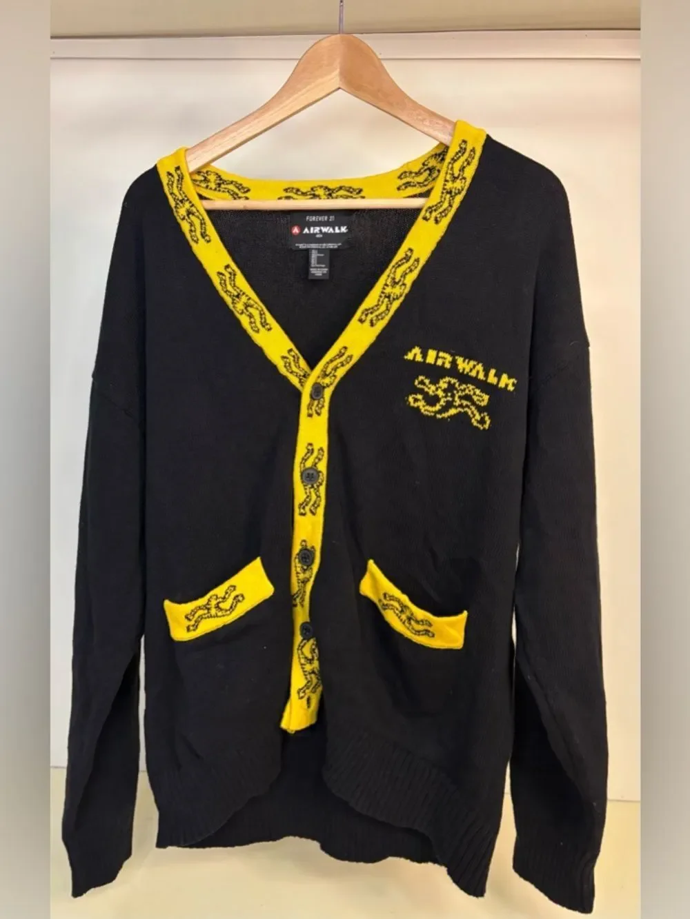 Airwalk Black Cardigan with Yellow Trim and Logo Patch
